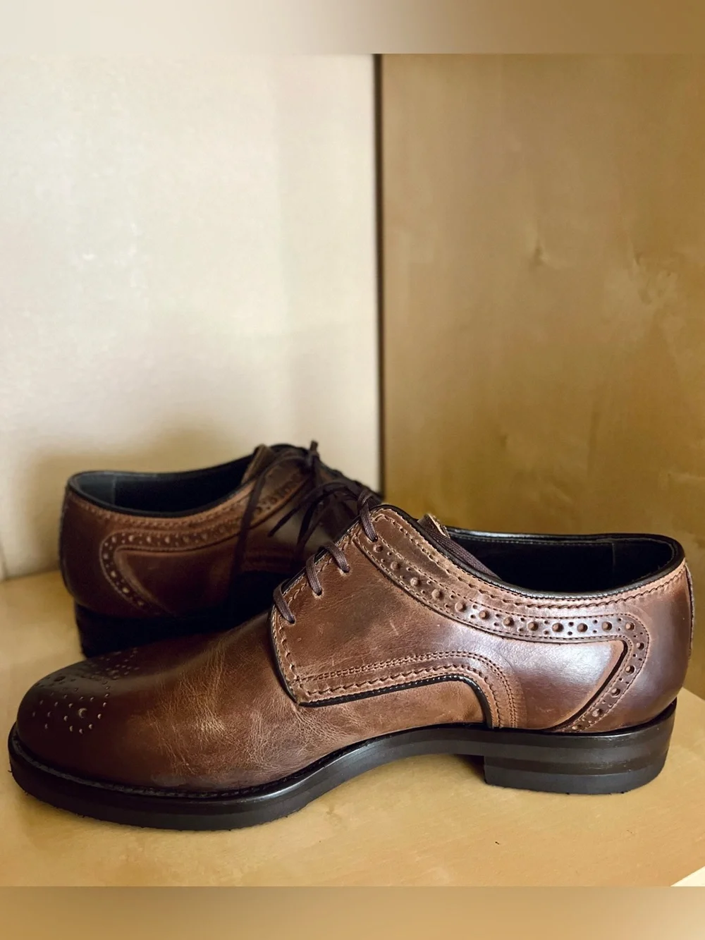 Martin Dingman Brown Calf Leather Shoes Campania Dress Brogue in Bourbon